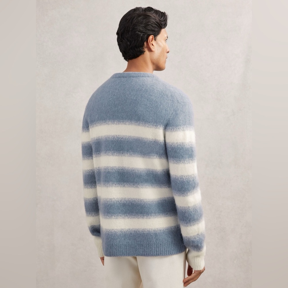 NWT REISS Piers Wool-Alpaca Blend Stripe Jumper in Soft Blue/White - Picture 4 of 11
